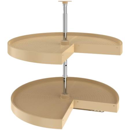 Rev-A-Shelf Lazy Daisy Double 2 Tier 28" Pie Shaped Door Lazy Susan with 26-31" Adjustable Pole for Corner Base Cabinets - 136 Lb Weight Capacity Almond
