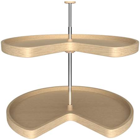 Rev-A-Shelf Lazy Daisy Banded Wood Double 2 Tier 28" Kidney Shaped Lazy Susan with 26-31" Adjustable Pole for Corner Base Cabinets - 128 lb Capacity Maple