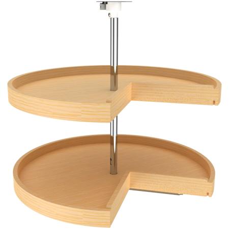 Rev-A-Shelf Lazy Daisy Banded Wood Double 2 Tier 28" Pie Shaped Lazy Susan with 26-31" Adjustable Pole for Corner Base Cabinets - 136 Lb Capacity Maple