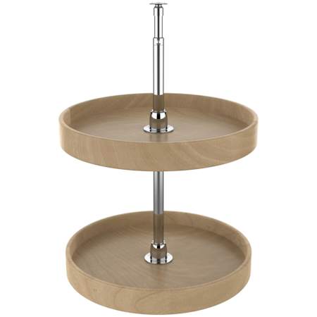 Rev-A-Shelf Lazy Daisy Natural Wood Double 2 Tier 18" Full Circle Lazy Susan with 26-31" Adjustable Pole for Corner Wall Cabinets - 60 Lb Capacity Maple / Chrome