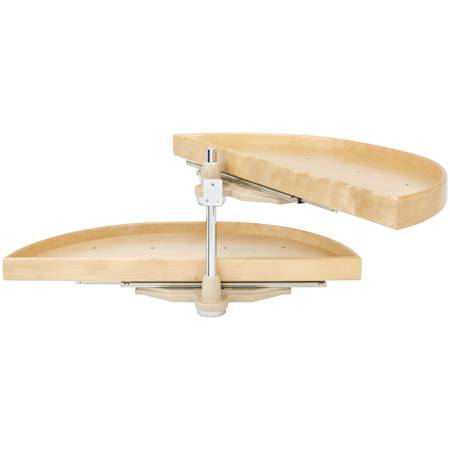 Rev-A-Shelf Lazy Daisy Wood Double 2 Tier 35" Half Moon Pivot / Slide Lazy Susan for 15" Opening Blind Corner Cabinets Maple / Chrome