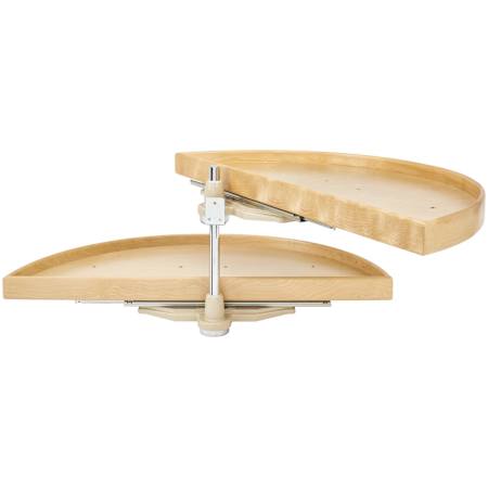 Rev-A-Shelf Lazy Daisy Wood Double 2 Tier 38" Half Moon Pivot / Slide Lazy Susan for 18" Opening Blind Corner Cabinets Maple / Chrome