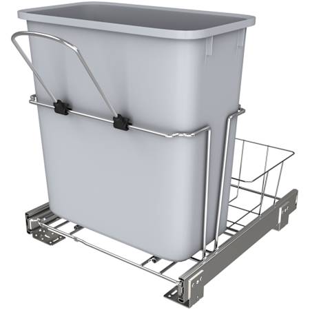 Rev-A-Shelf Classic 14-1/2"W Under Sink Steel Frame Single 20 Qt / 5 Gallon Small Pull Out Trash Can with Rear Basket Storage Gray