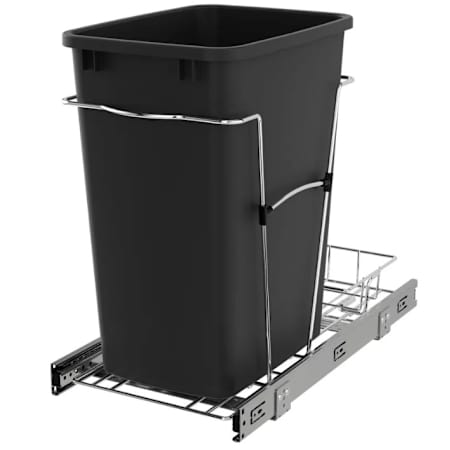 Rev-A-Shelf Classic 11-1/2"W Steel Frame 35 Qt / 8.75 Gallon Pull Out Slide Out Trash Can System with Rear Basket Storage Black