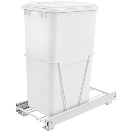 Rev-A-Shelf RV Classic 10-3/4"W Steel Frame Single Pull Out 50 Qt / 12.5 Gallon Trash Can / Waste Bin with Full Extension Slides White
