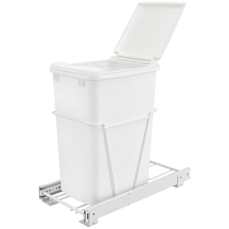Rev-A-Shelf Classic 10-1/2"W Steel Frame Single 35 Qt / 8.75 Gallon Pull Out Trash Can / Waste Bin with Lid and Full Extension Slides White