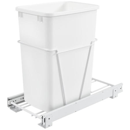 Rev-A-Shelf Classic 10-1/2"W Steel Frame Pull Out Single 35Qt / 8.75 Gallon Trash / Waste Bin with Full Extension Slides White