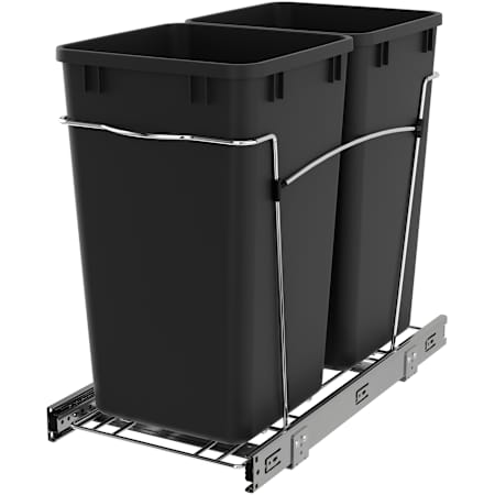 Rev-A-Shelf Classic 11-1/2"W Steel Frame Pull Out Double 27 Qt / 12 Gallon Trash Bins / Waste System with Handle Pull Black