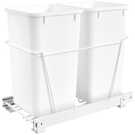 Rev-A-Shelf Classic 11-3/4"W Steel Frame Double Pull Out 27 Qt Trash Cans / Waste Bins with Full Extension Slides White