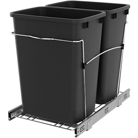 Rev-A-Shelf Classic 14-1/4" Steel Frame Pull Out Double 35 Qt / 8.75 Gallon Trash Can / Waste Bin System with Optional Handle Black