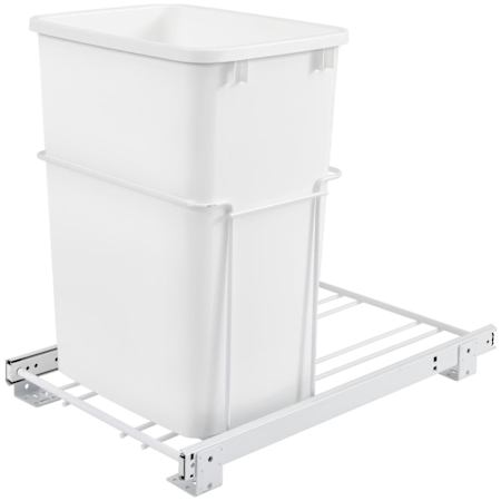 Rev-A-Shelf Classic 14-1/4"W Steel Frame Pull Out Single 35 Qt / 8.75 Gallon Trash Can / Waste Bin with 3/4 Extension Slides White