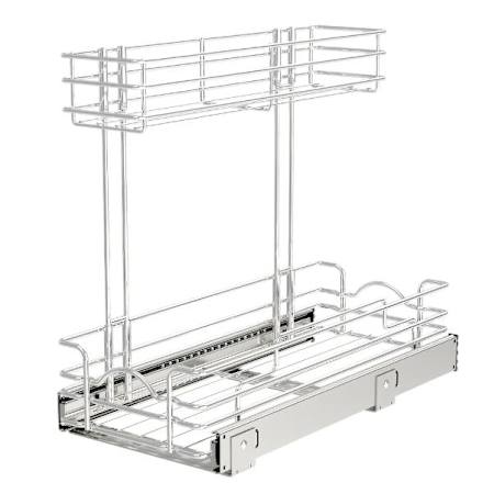 Rev-A-Shelf Sink Classics 9"W x 16-1/4"H Two Tier Under Sink Steel Frame Pull / Slide Out Base Cabinet Organizer Stainless Steel
