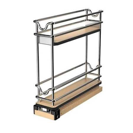 Rev-A-Shelf 3" Two Tier Narrow Wire Upright Pull Out Light Brown / Polished Chrome