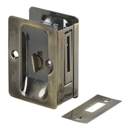 Richelieu 3-1/4 Inch x 2-1/4 Inch Flush Rectangular Privacy Pocket Door Lock Antique Brass