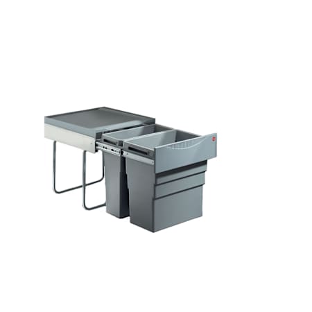 Richelieu Easy-Cargo Bottom Mount Double Bin Trash Can with Over Travel Slides - 20.08 and 30.7 Quart Capacity Grey