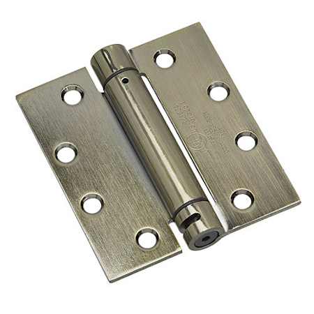 Richelieu 4-1/2 Inch x 4 Inch Spring Square Corner Mortise Door Hinge - Single Hinge Antique Brass