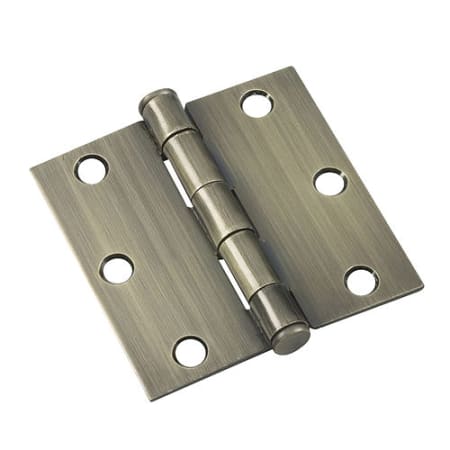 Richelieu 3-1/2 Inch x 3-1/2 Inch Plain Bearing Square Corner Mortise Door Hinge - Pair Antique Brass