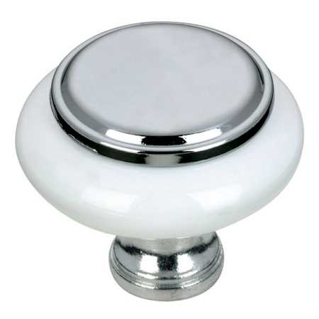 Richelieu 1-1/4 Inch Diameter Mushroom Cabinet Knob From the Expression Collection Chrome / White