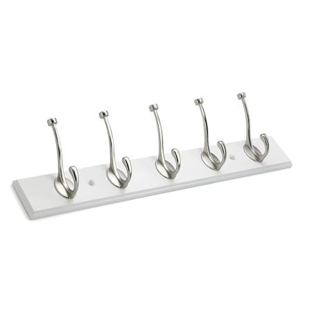 Richelieu 25-5/8 Inch Wide 5 Hook Wooden Coat Rack White / Brushed Nickel