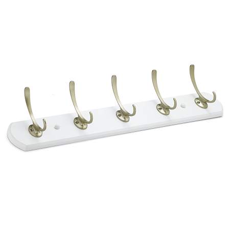 Richelieu 21-7/16 Inch Wide 5 Hook Wooden Coat Rack Matte Nickel / White