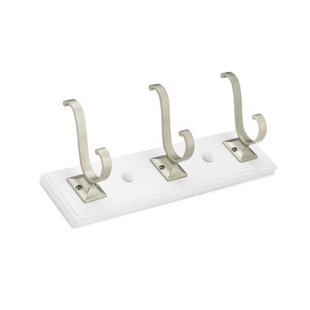 Richelieu 11-13/16 Inch Wide 3 Hook Wooden Coat Rack Matte Nickel / White
