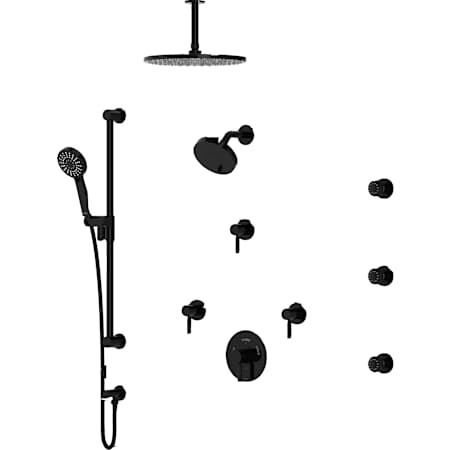 Riobel Riu Thermostatic Shower System with Shower Head, Hand Shower, Slide Bar, Bodysprays, Shower Arm, Hose, and Valve Trim Black