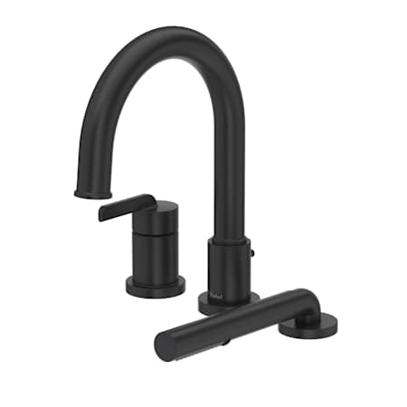 Riobel Authentica Deck Mounted Roman Tub Filler with Built-In Diverter - Includes Hand Shower Black