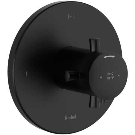 Riobel Edge Two Independent and One Shared Function Thermostatic Valve Trim Only with Single Cross Handle and Integrated Diverter - Less Rough In Black