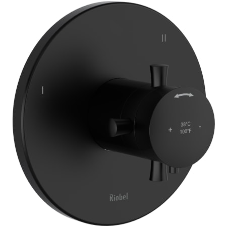 Riobel Edge Three Independent Function Thermostatic Valve Trim Only with Single Cross Handle and Integrated Diverter - Less Rough In Black