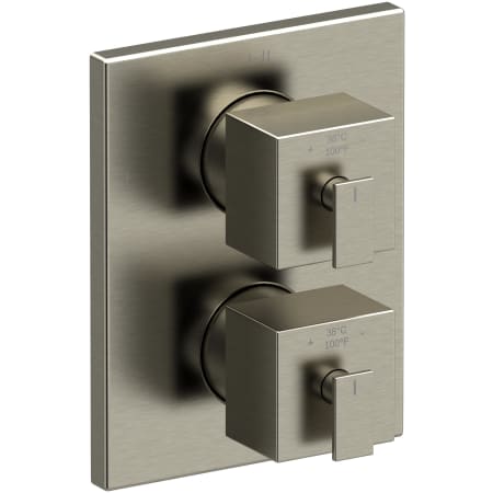 Riobel Kubik Six Function Thermostatic Valve Trim Only with Dual Lever Handles and Integrated Diverter - Less Rough In Brushed Nickel