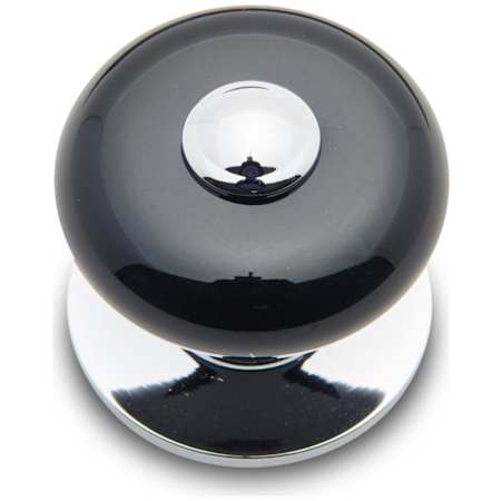 RK International Porcelain 1-1/4" Round Classic Flat Mushroom Cabinet Knob with Beaded Tip and Backplate Chrome / Black