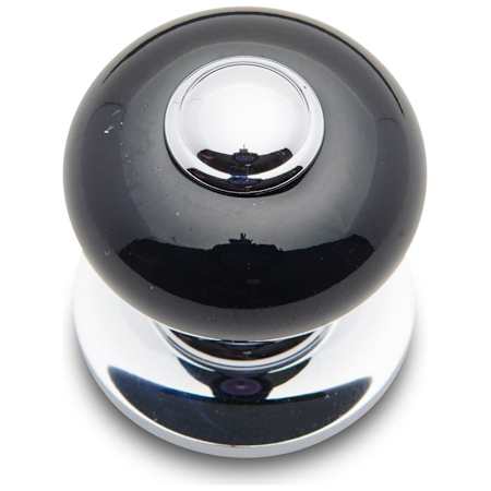 RK International Porcelain 1" Round Classic Flat Mushroom Button Top Cabinet Knob with Backplate Chrome / Black