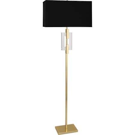 Robert Abbey Lincoln 63" Tall Torchiere Floor Lamp with Black Paper Shade Modern Brass / Crystal