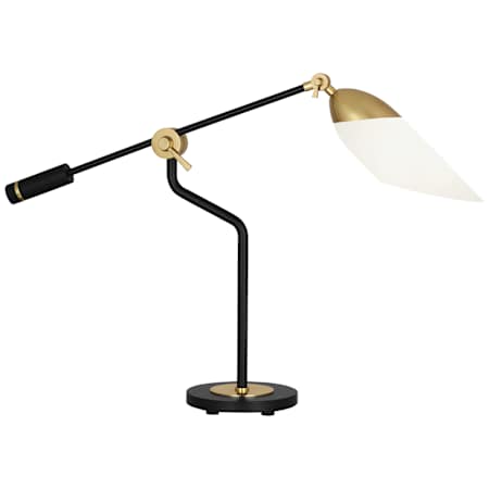 Robert Abbey Ferdinand 24" Tall Boom Arm Desk Lamp with Cased White Glass Shade Matte Black / Modern Brass