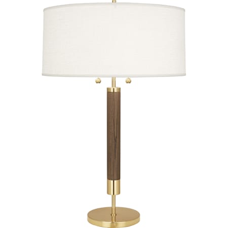 Robert Abbey Dexter 2 Light 28" Tall Buffet Table Lamp with Linen Shade Modern Brass / Walnut Wood Column