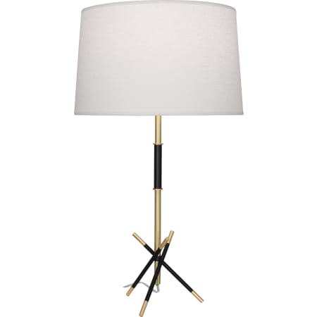 Robert Abbey Thatcher 29" Tall Buffet Table Lamp with Oyster Linen Shade Modern Brass / Matte Black Accents