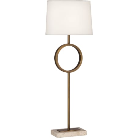 Robert Abbey Logan 30" Novelty Table Lamp with a Travertine Base and Fondine Fabric Shade Aged Brass