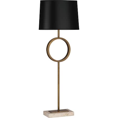 Robert Abbey Logan 30" Tall Buffet Table Lamp with Black Paper Shade and Travertine Base Aged Brass