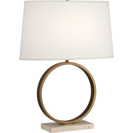Robert Abbey Logan 25" Novelty Table Lamp with a Travertine Base and Fondine Fabric Shade Aged Brass