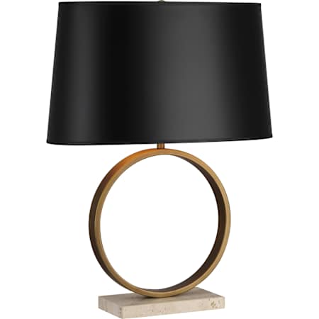 Robert Abbey Logan 25" Tall Buffet Table Lamp with Black Paper Shade and Travertine Base Aged Brass