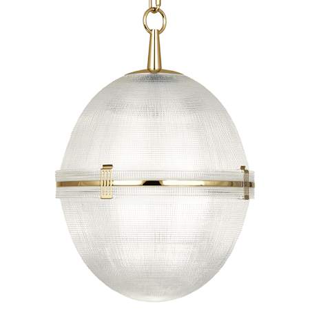 Robert Abbey Brighton 13" Wide Pendant with Oval Holophane Glass Shade Modern Brass