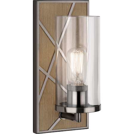 Robert Abbey Michael Berman Bond 12" Tall Wall Sconce with Clear Glass Shade Driftwood Oak Wood / Blacken Nickel