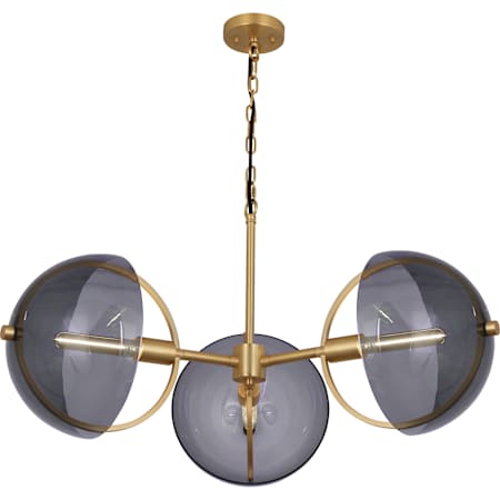 Robert Abbey Mavisten Edition Copernica 3 Light 32" Wide LED Chandelier with Smoked Glass Shades Lacquer Burnish Brass / Smoke
