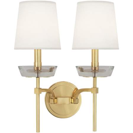 Robert Abbey Cristallo 2 Light 18" Tall Wall Sconce with White Fabric Shades Modern Brass / Lucite Crystal