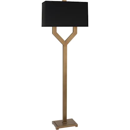 Robert Abbey Valerie 2 Light 63" Tall Torchiere Floor Lamp with Black Paper Shade Vintage Brass