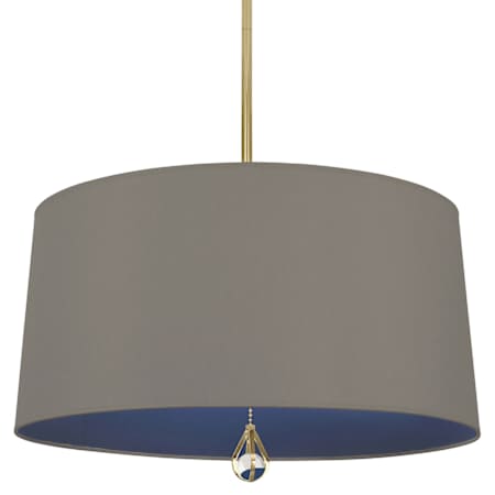 Robert Abbey Williamsburg Custis 3 Light 26" Wide Pendant with Gray/Blue Fabric Shade Modern Brass