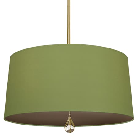 Robert Abbey Williamsburg Custis 3 Light 26" Wide Pendant with Green/Brown Fabric Shade Modern Brass
