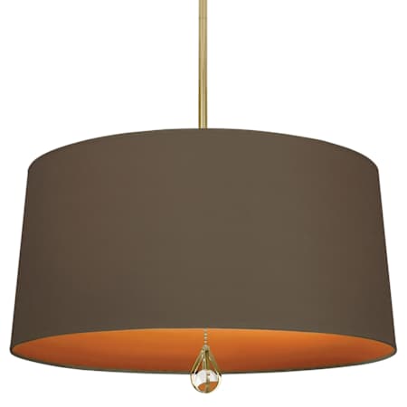 Robert Abbey Williamsburg Custis 3 Light 26" Wide Pendant with Brown/Orange Fabric Shade Modern Brass