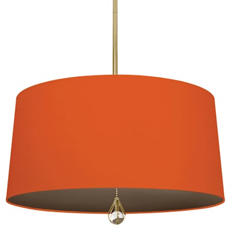 Robert Abbey Williamsburg Custis 3 Light 26" Wide Pendant with Orange/Brown Fabric Shade Modern Brass