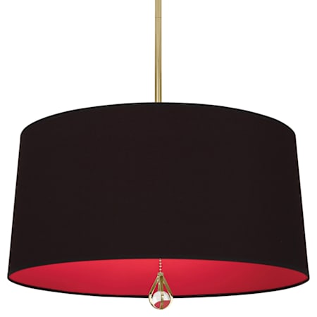 Robert Abbey Williamsburg Custis 3 Light 26" Wide Pendant with Black/Red Fabric Shade Modern Brass